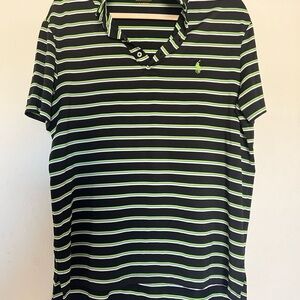 Polo Ralph Lauren Performance Polo Shirt L Black Green Striped Golf